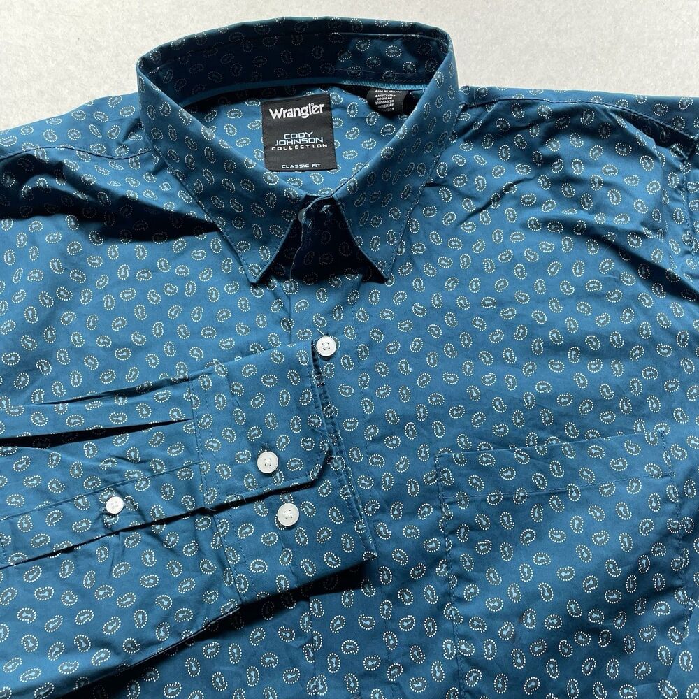 Wrangler Cody Johnson Men's XL Paisley Print Button Shirt Ink Blue 112368040